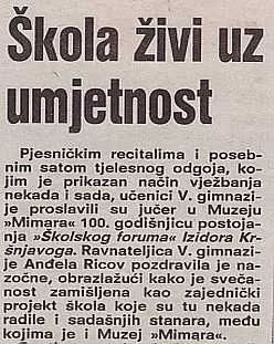 Škola živi uz umjetnost